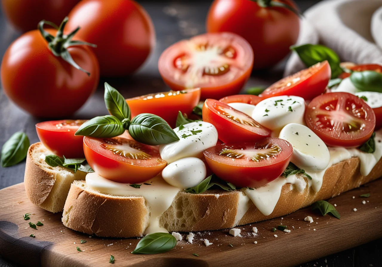 Roasted Bread with Tomato-Mozzarella and Olives