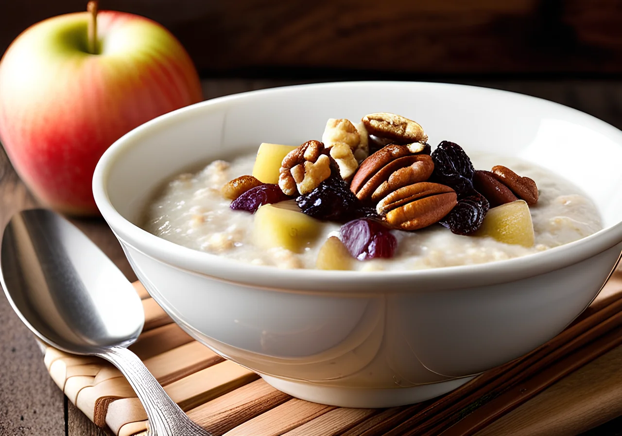 Rice Porridge with Wild Rice and Apple Raisin Topping