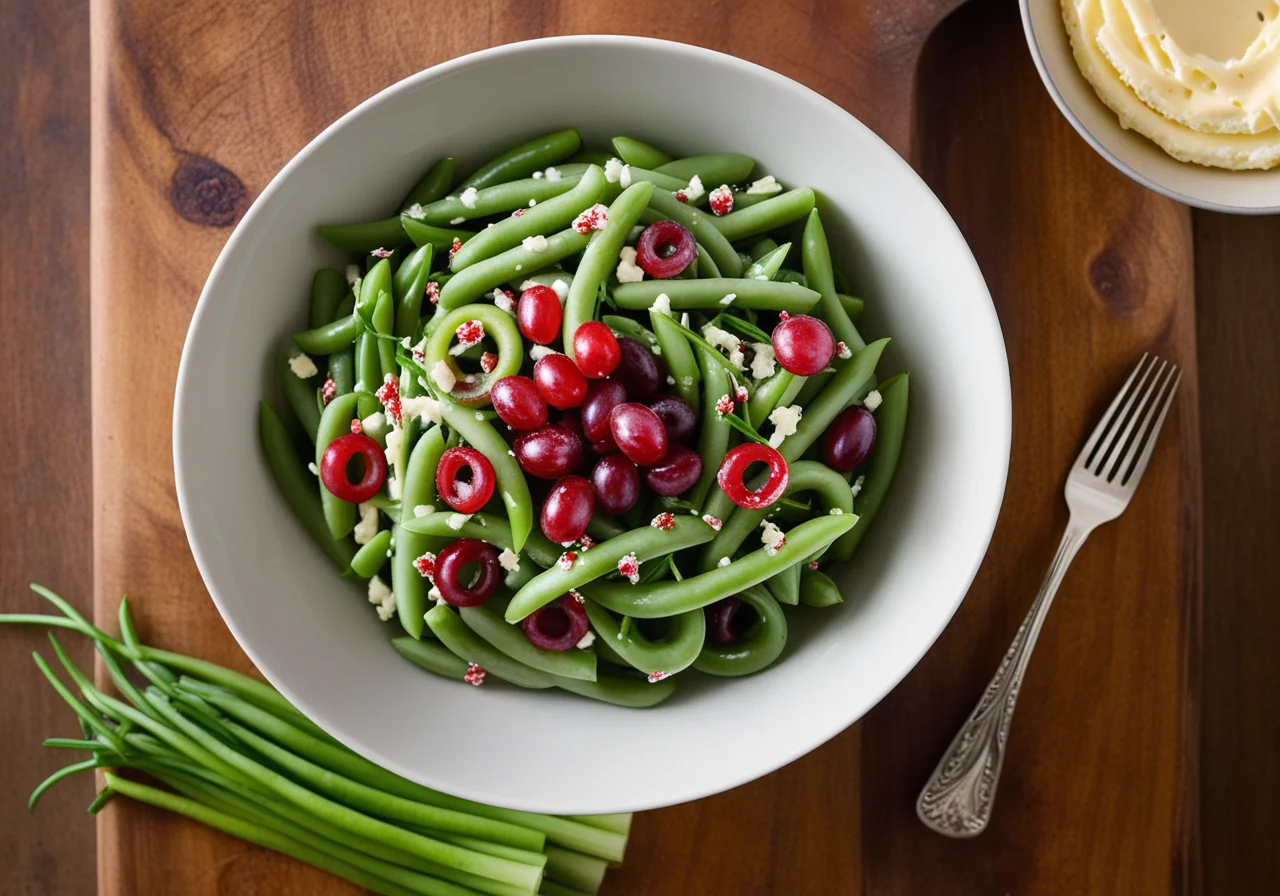 Green Bean Salad with Spicy Cheese and Grapes