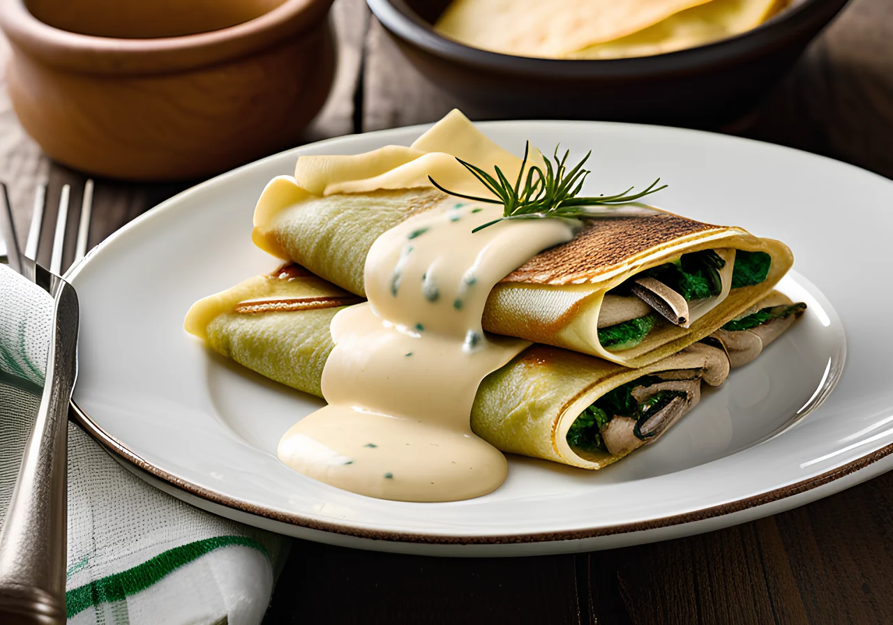 Spinach and Mushroom Filled Crêpe