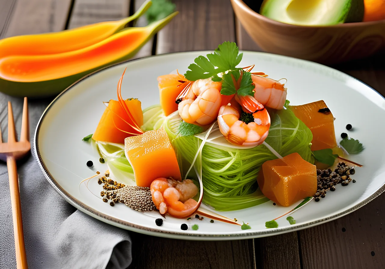 Glass Noodle Papaya Salad with Avocado, Tofu and Shrimp