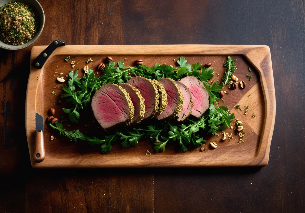 Beef tenderloin with herb-nut crust
