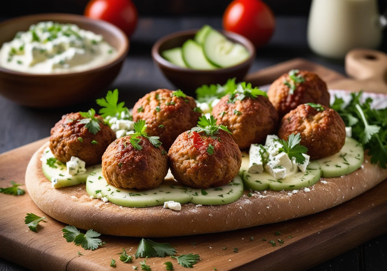 Feta Meatballs with Chervil; Flatbread