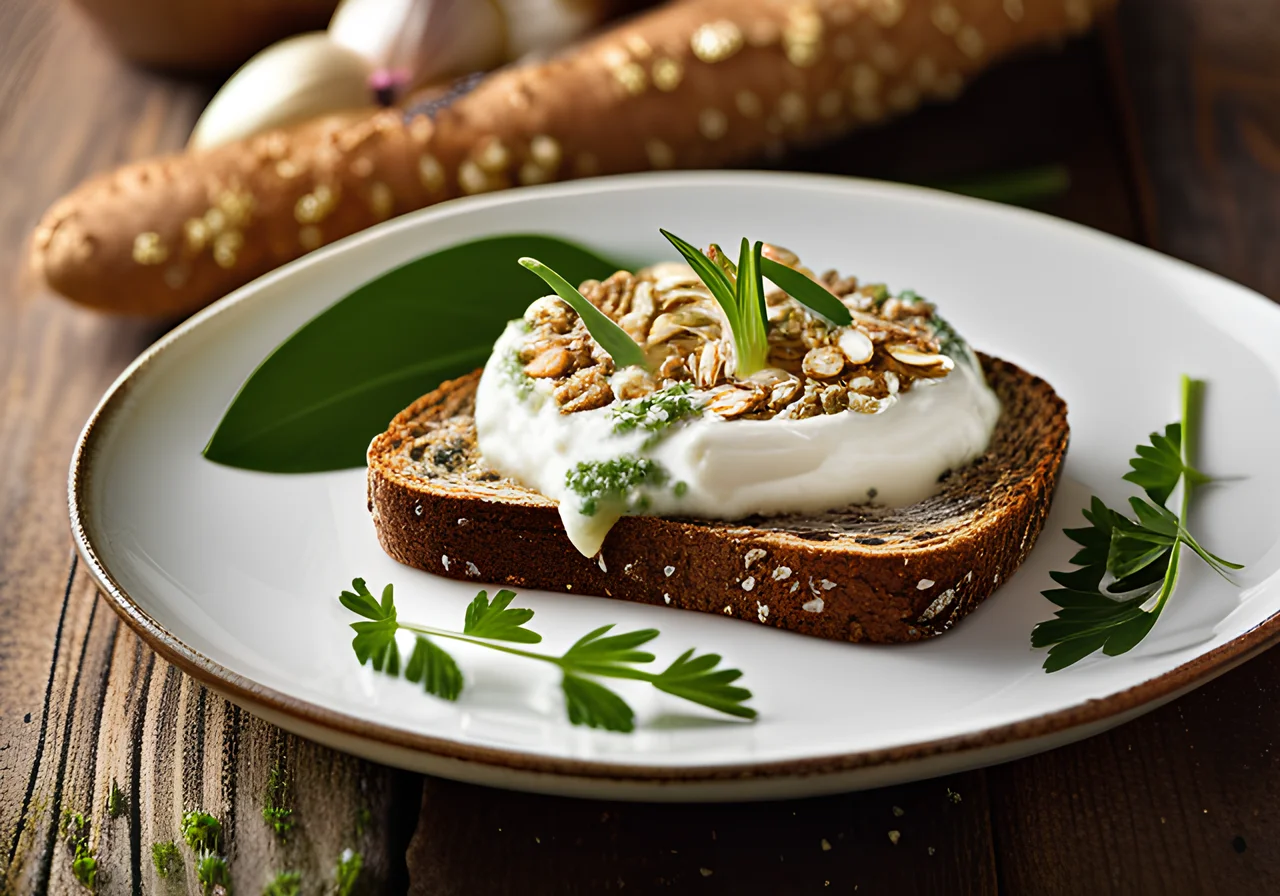 Whole Grain Bread and Quark with Wild Garlic