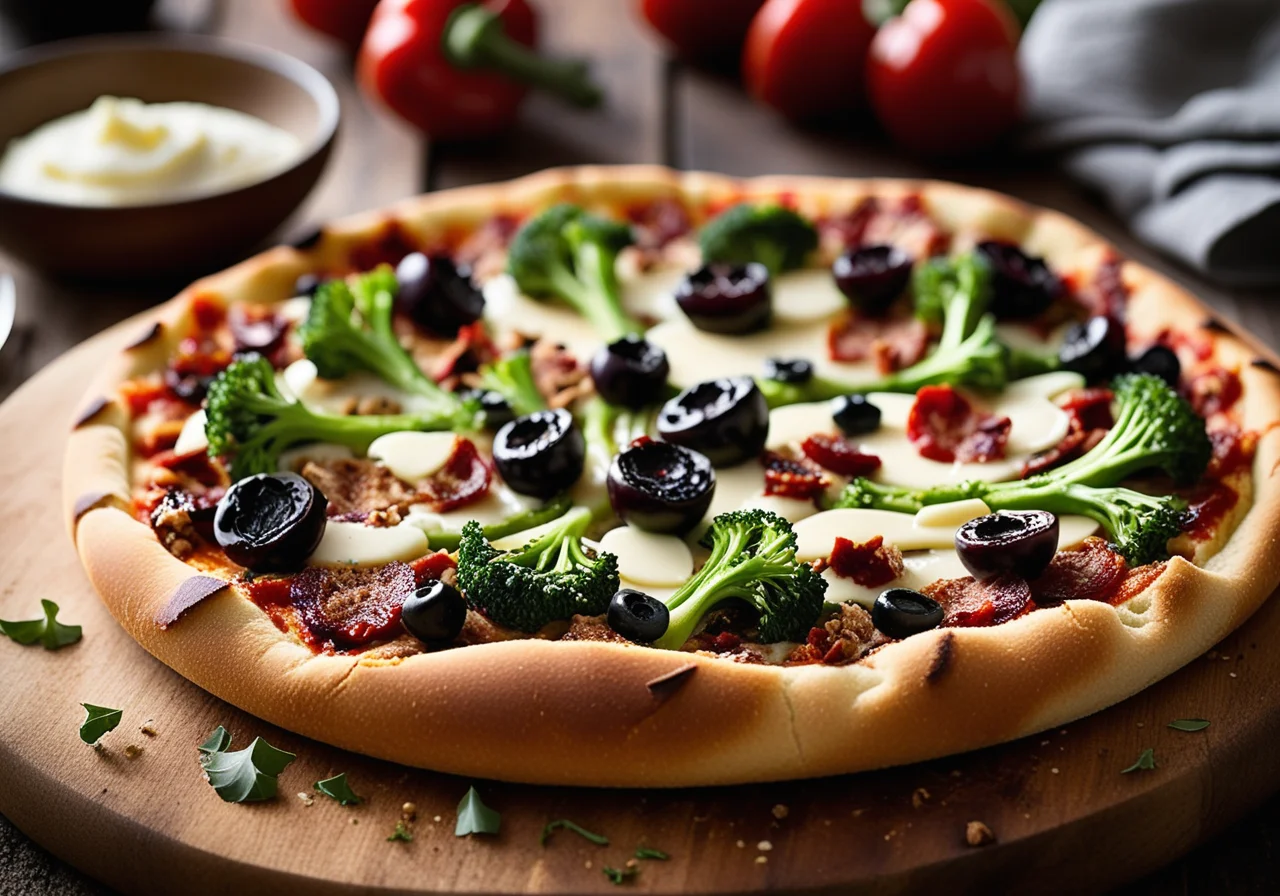 Tuna Pizza with Broccoli and Tomatoes