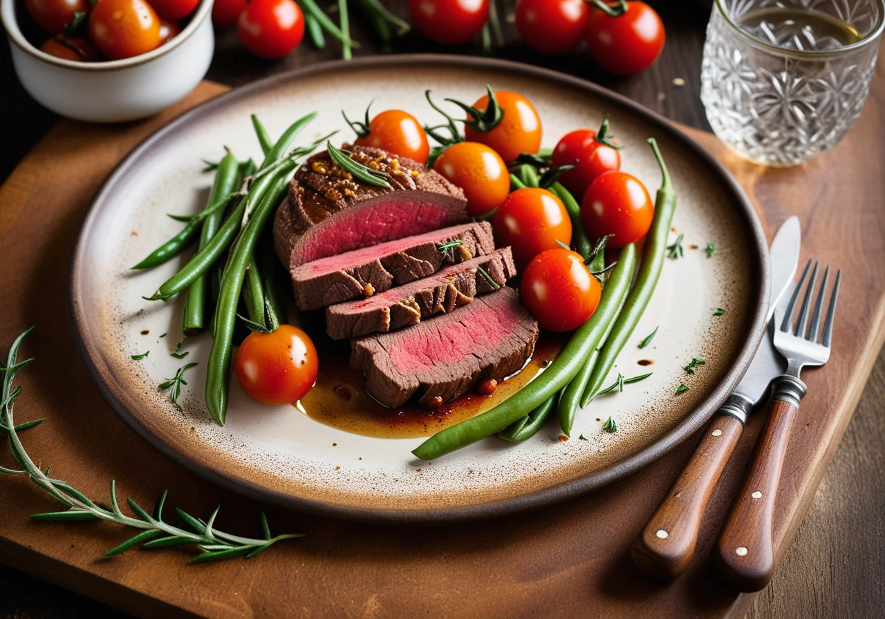 Pan‑fried Beef Fillet with Cherry Tomatoes and Green Beans