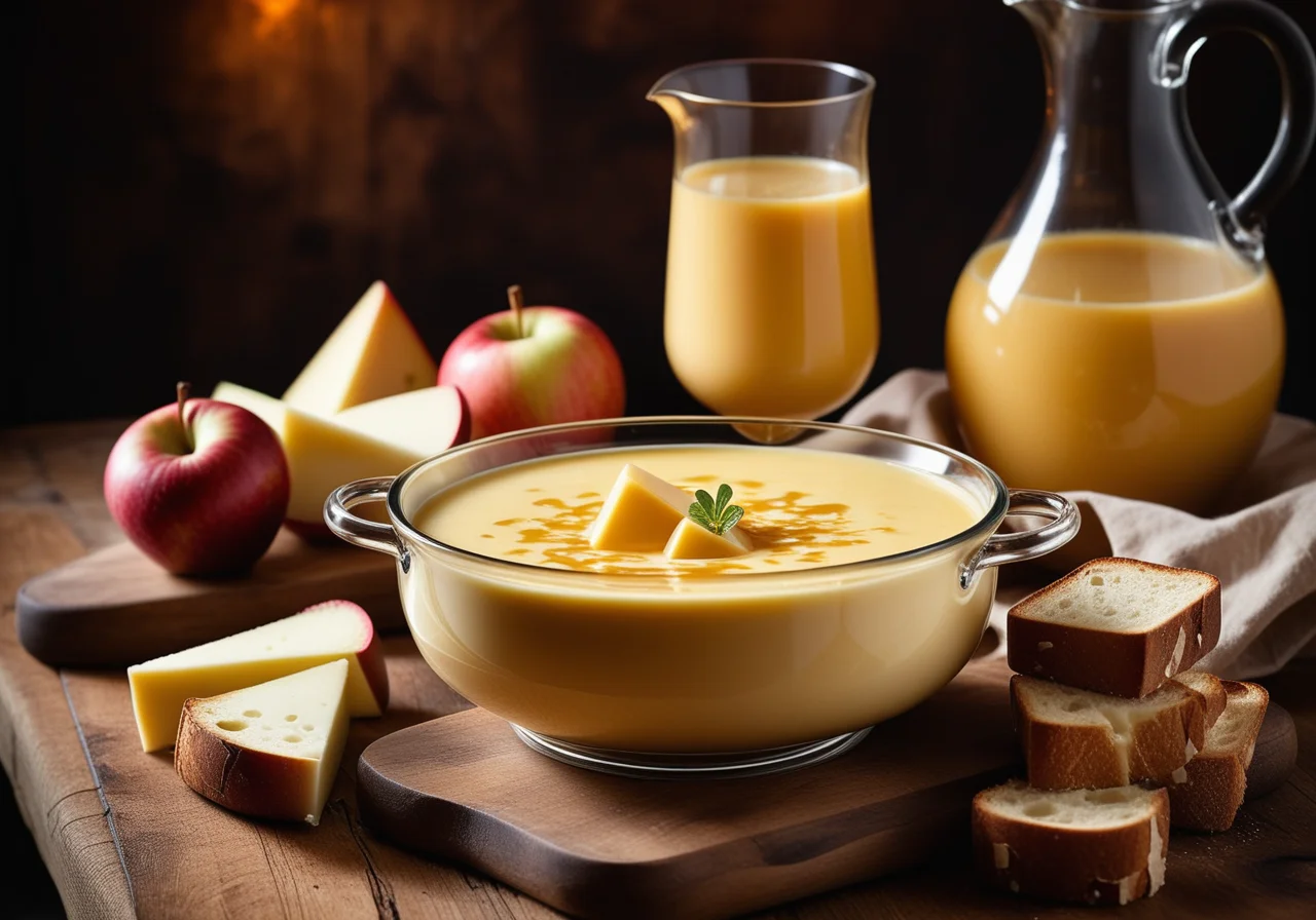 Cheese Fondue with Bread and Apples