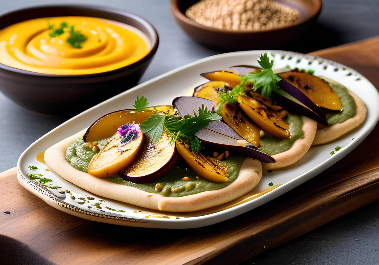 Oriental Eggplant Purée on Flatbread