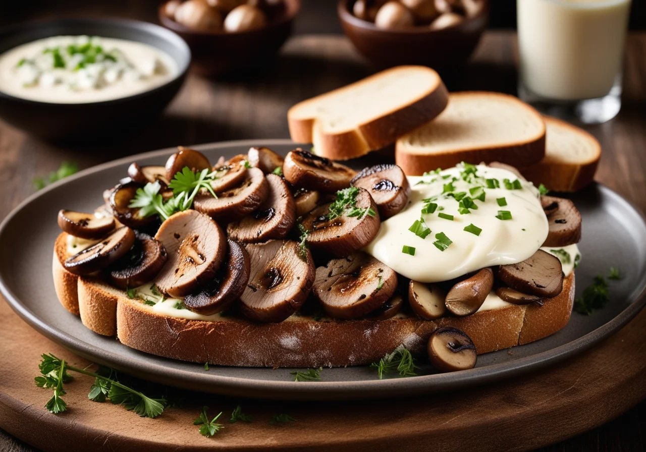 Toast with Steak and Mushrooms