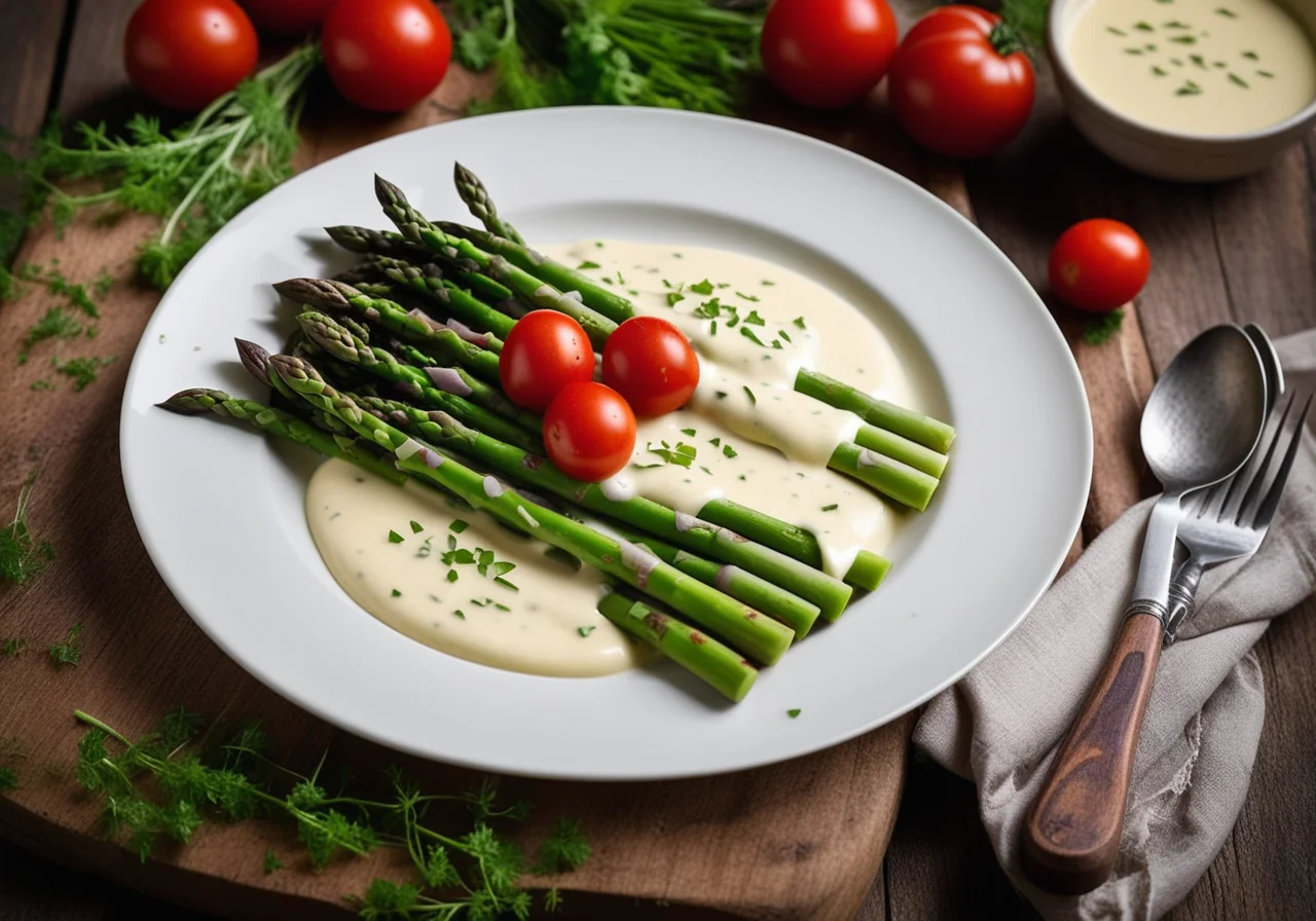 Green Asparagus with Cheese Sauce