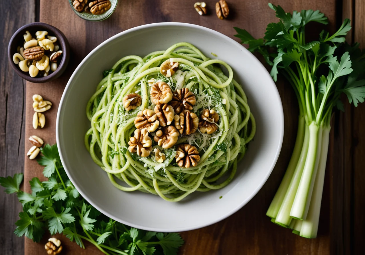 Zoodles with Celery-Nut Pesto