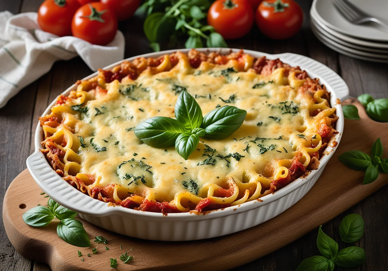 Pasta Gratin with Zucchini and Tomatoes