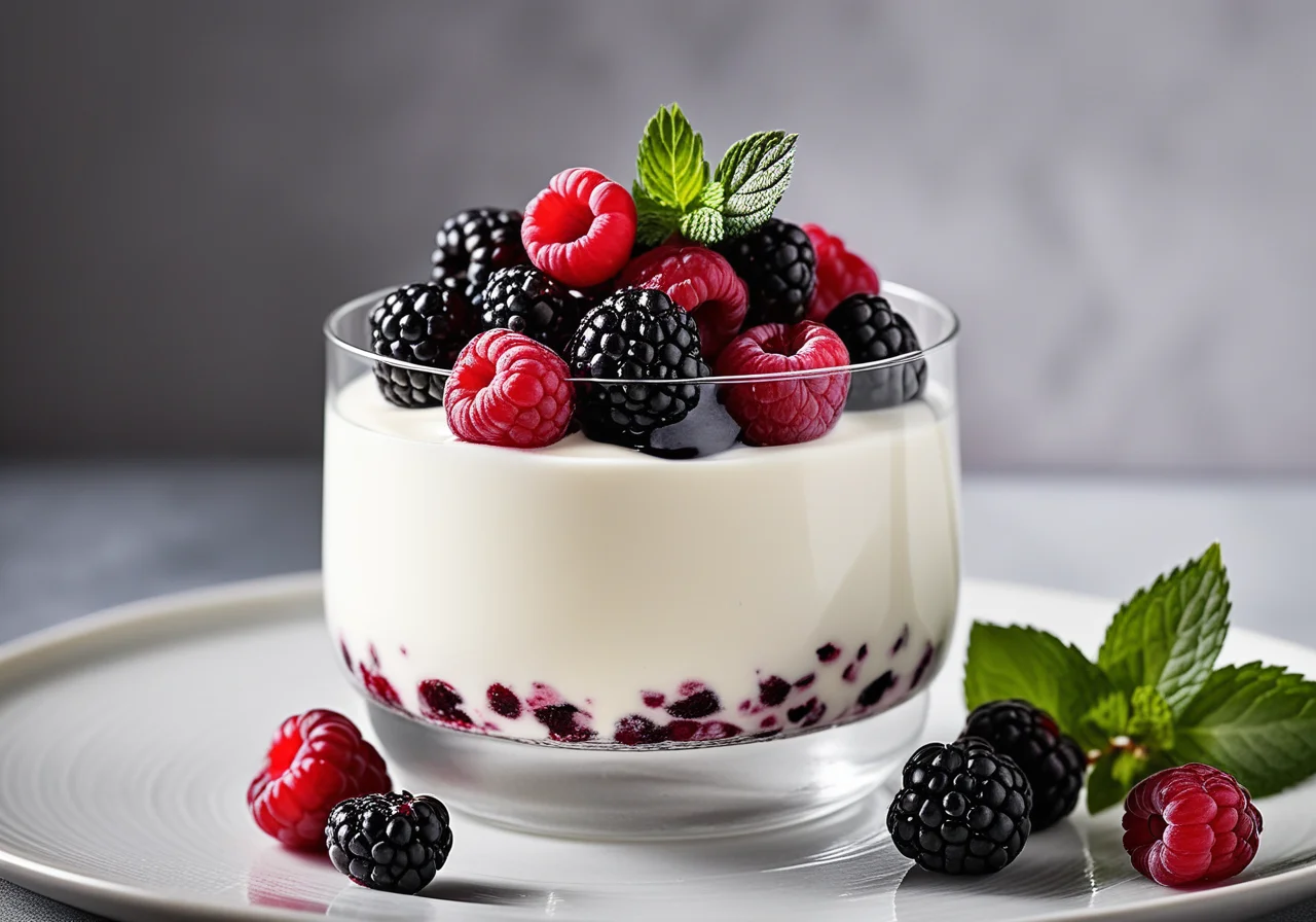 Yogurt Cream with Cranberries and Blackberries