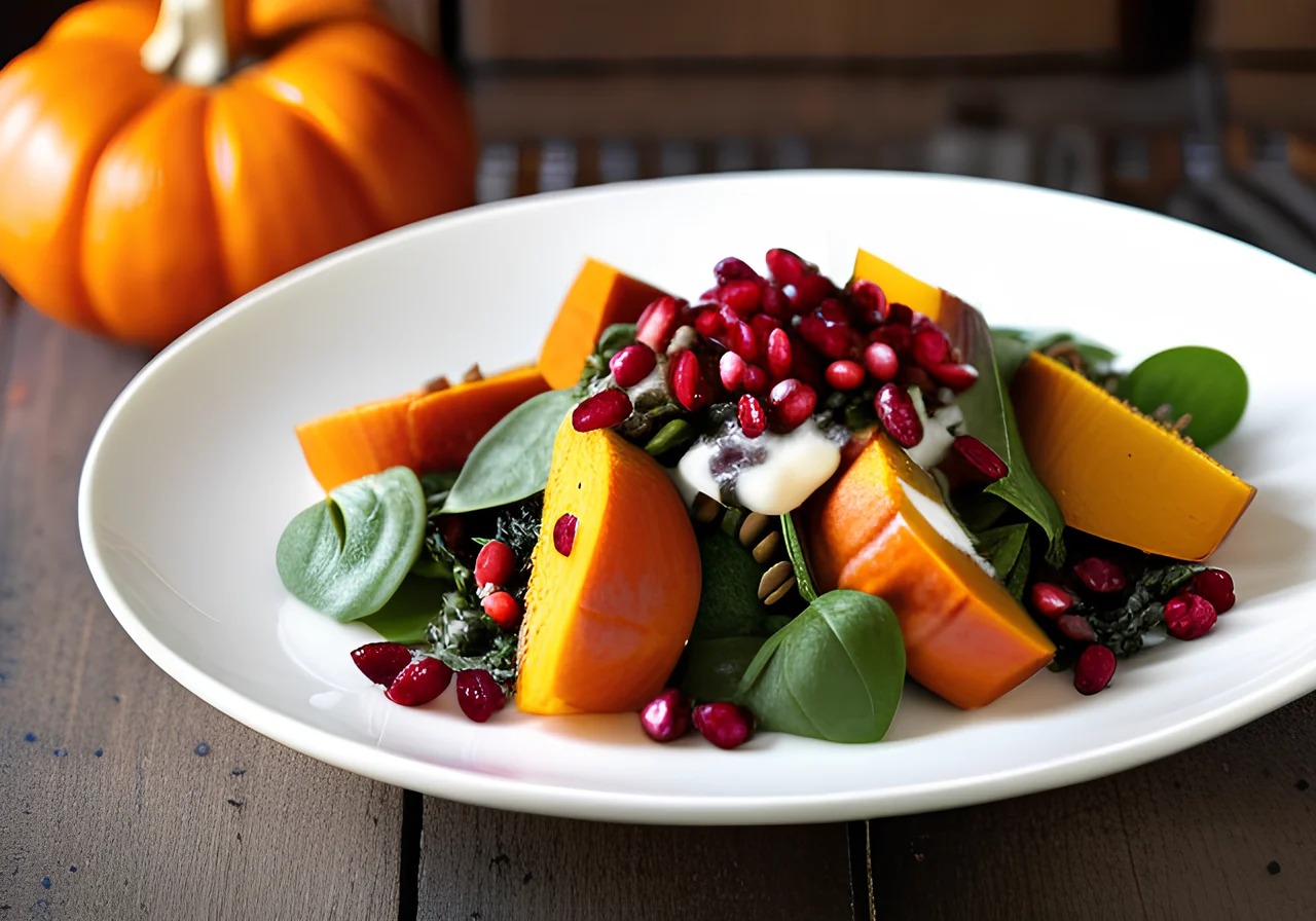 Pumpkin Lentil Salad with Yogurt Dressing