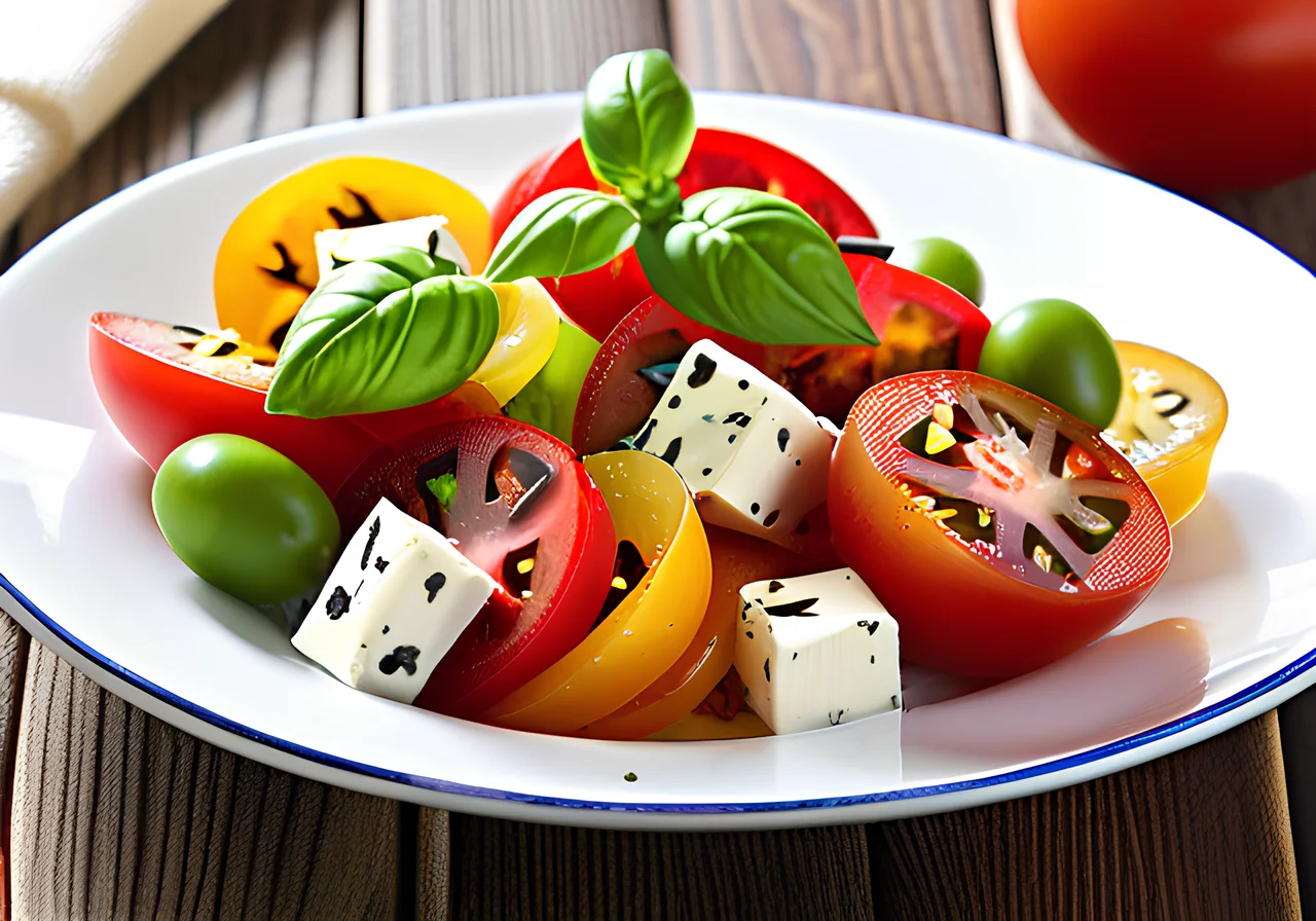Colorful Tomato Salad on Creamy Cheese