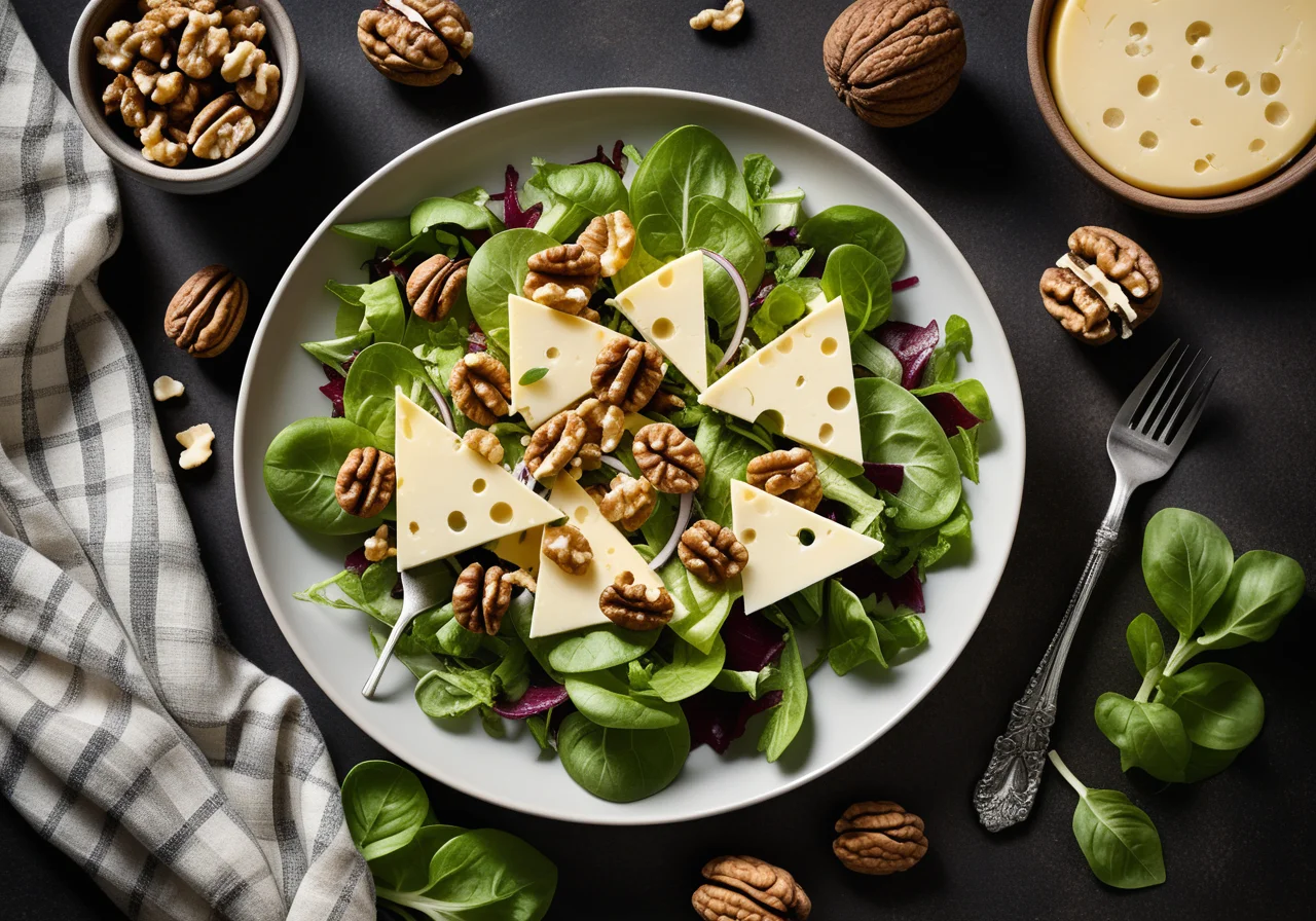 Leafy Salad with Walnuts and Cheese
