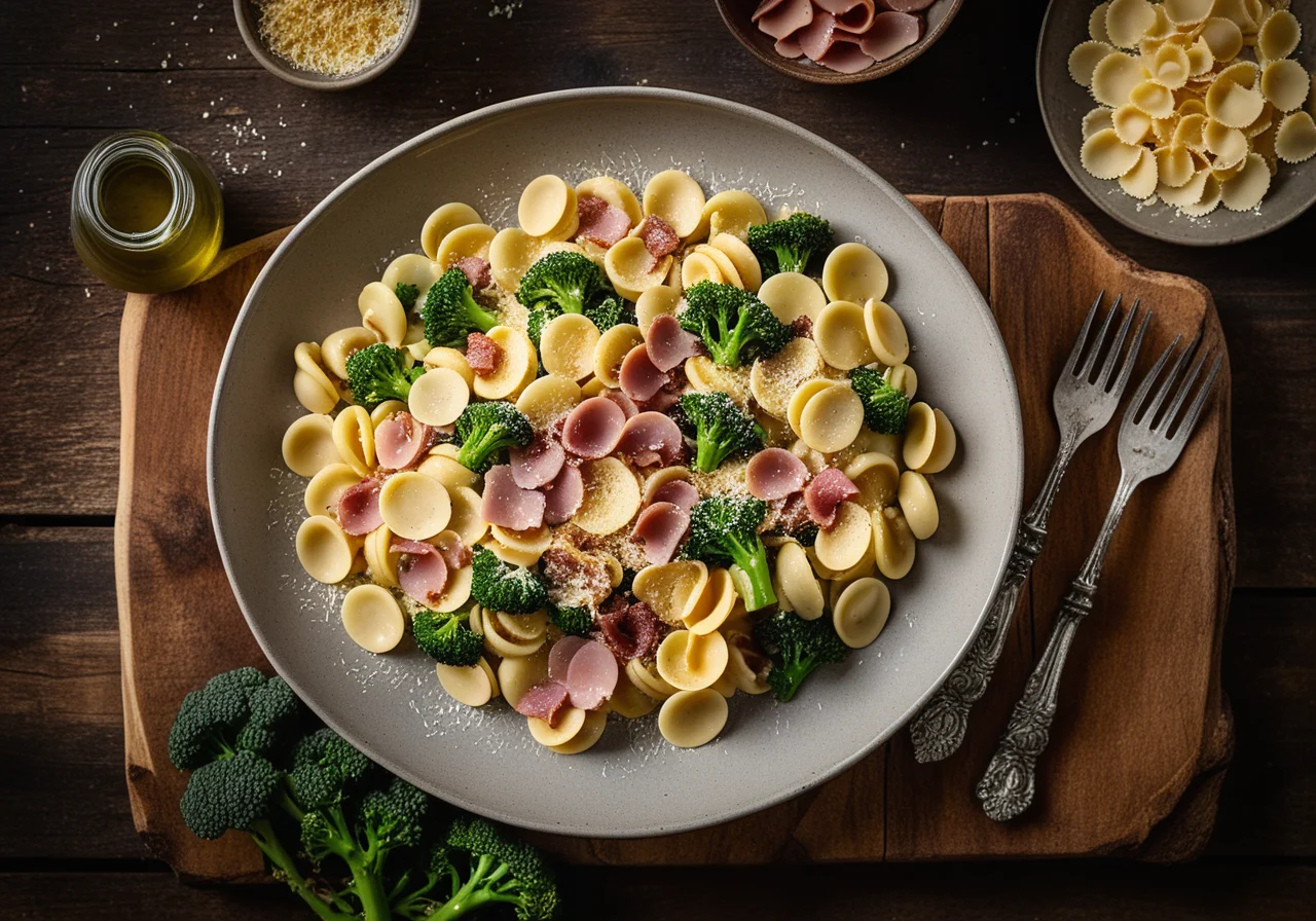 Pasta with Air-Dried Ham (Pancetta), Broccoli and Parmesan