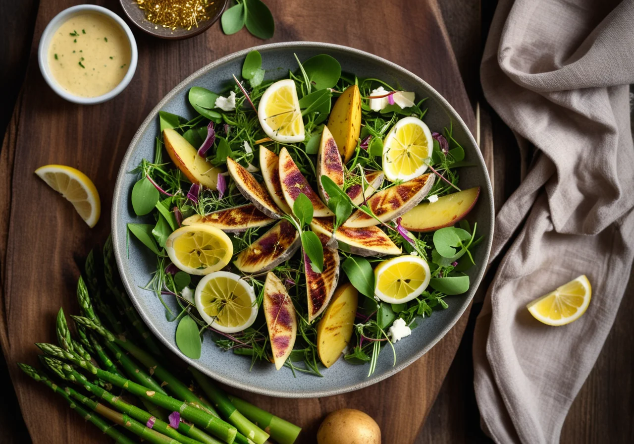 Salad with Smoked Fish, Potatoes and Green Asparagus