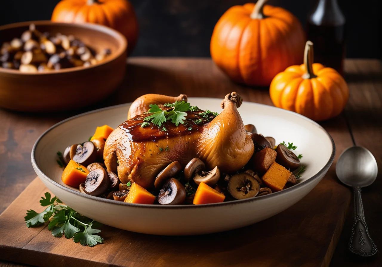 Baked Chicken Thighs with Mushrooms and Pumpkin