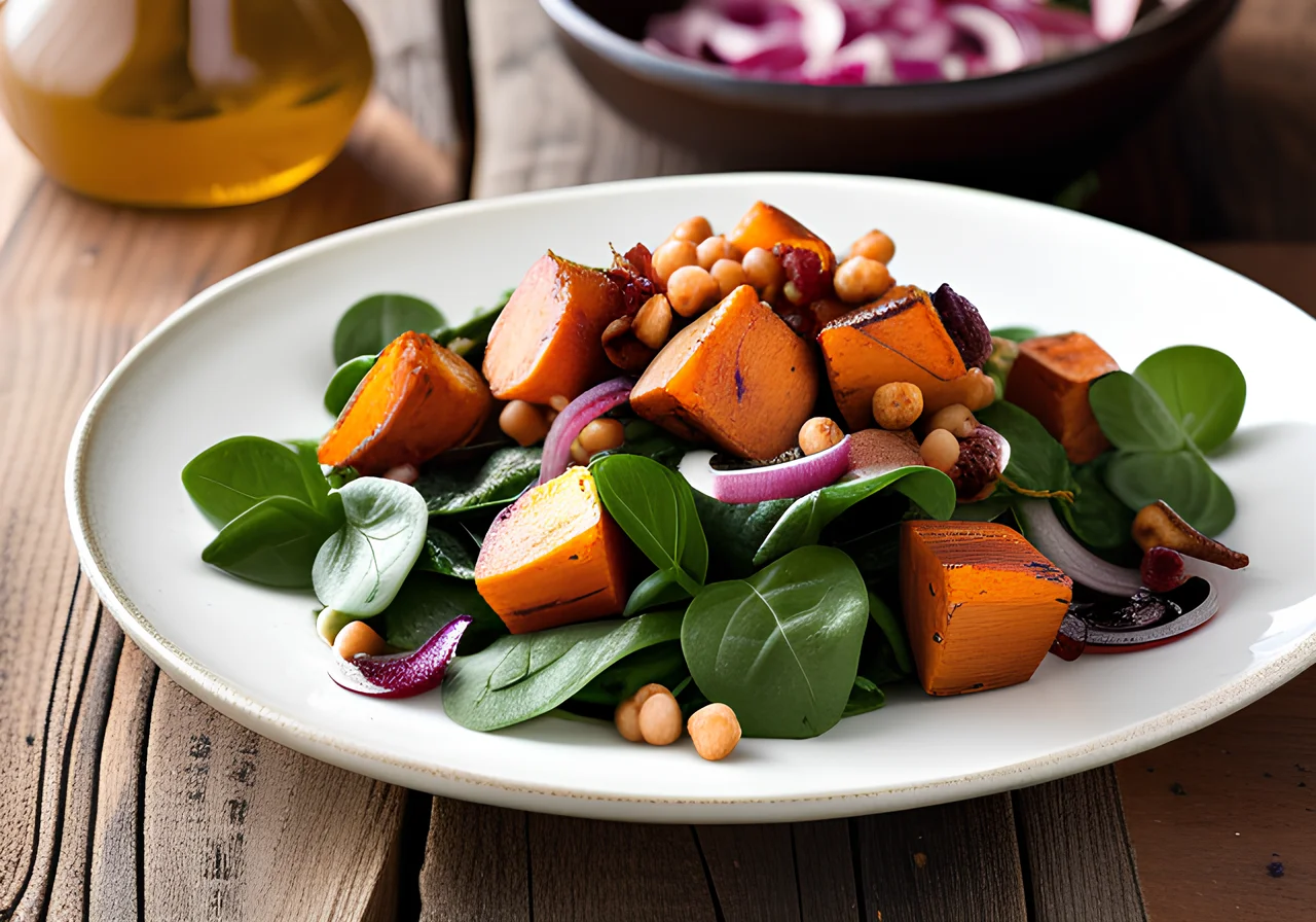 Sweet Potato, Red Onion and Spinach Salad