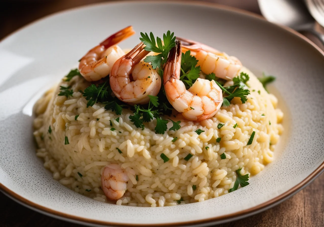 Lemon Risotto with Grilled Shrimp Tails