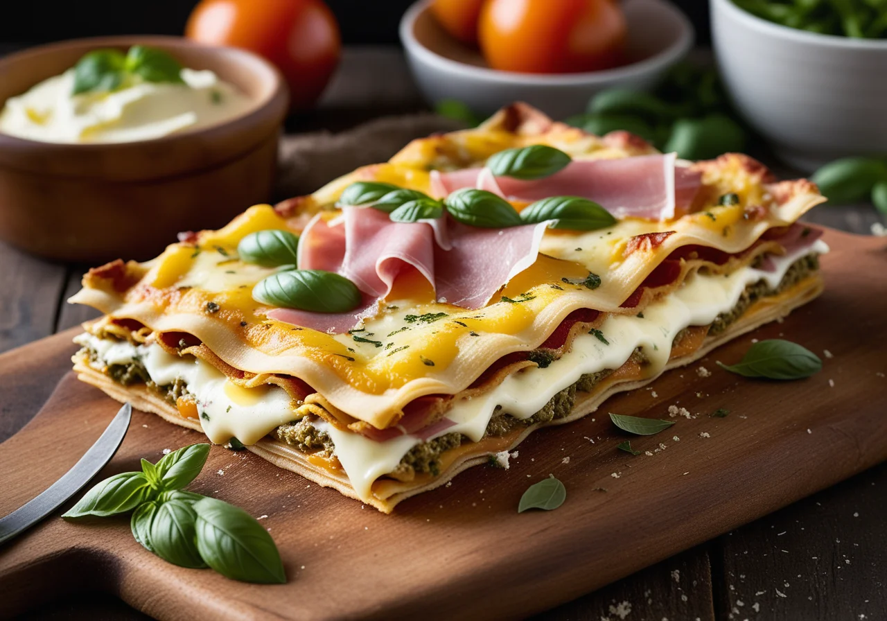 Tomato-Ham Lasagna with Lemon Pesto