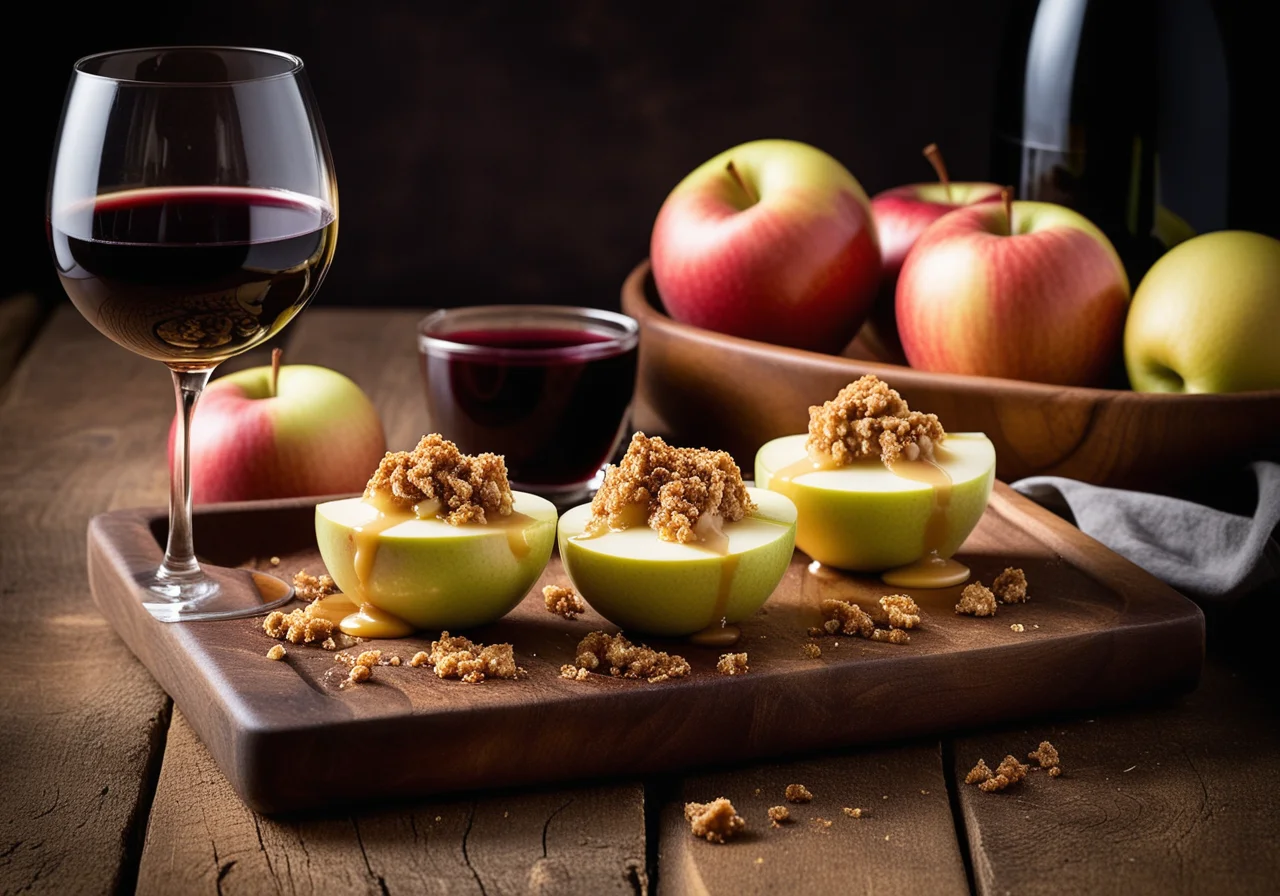 Steamed Red Wine Apples with Brie
