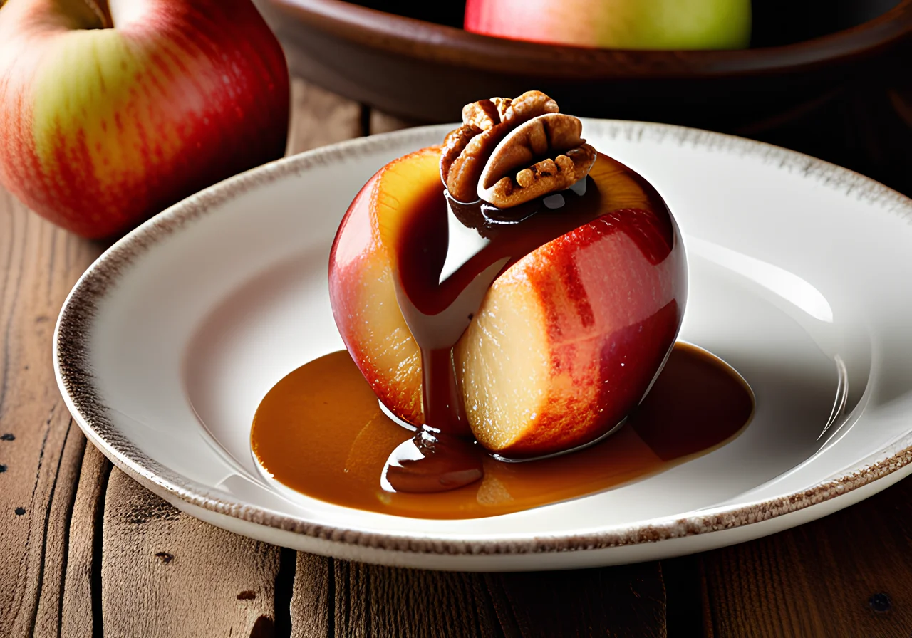 Baked Apple with Nut Filling and Vanilla Sauce