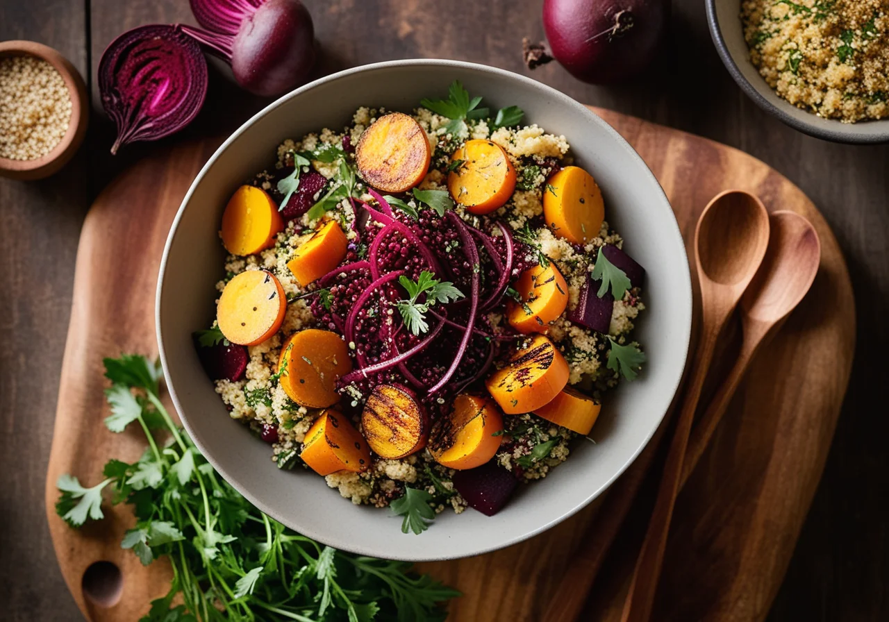Quinoa Salad with Roasted Vegetables and Halloumi