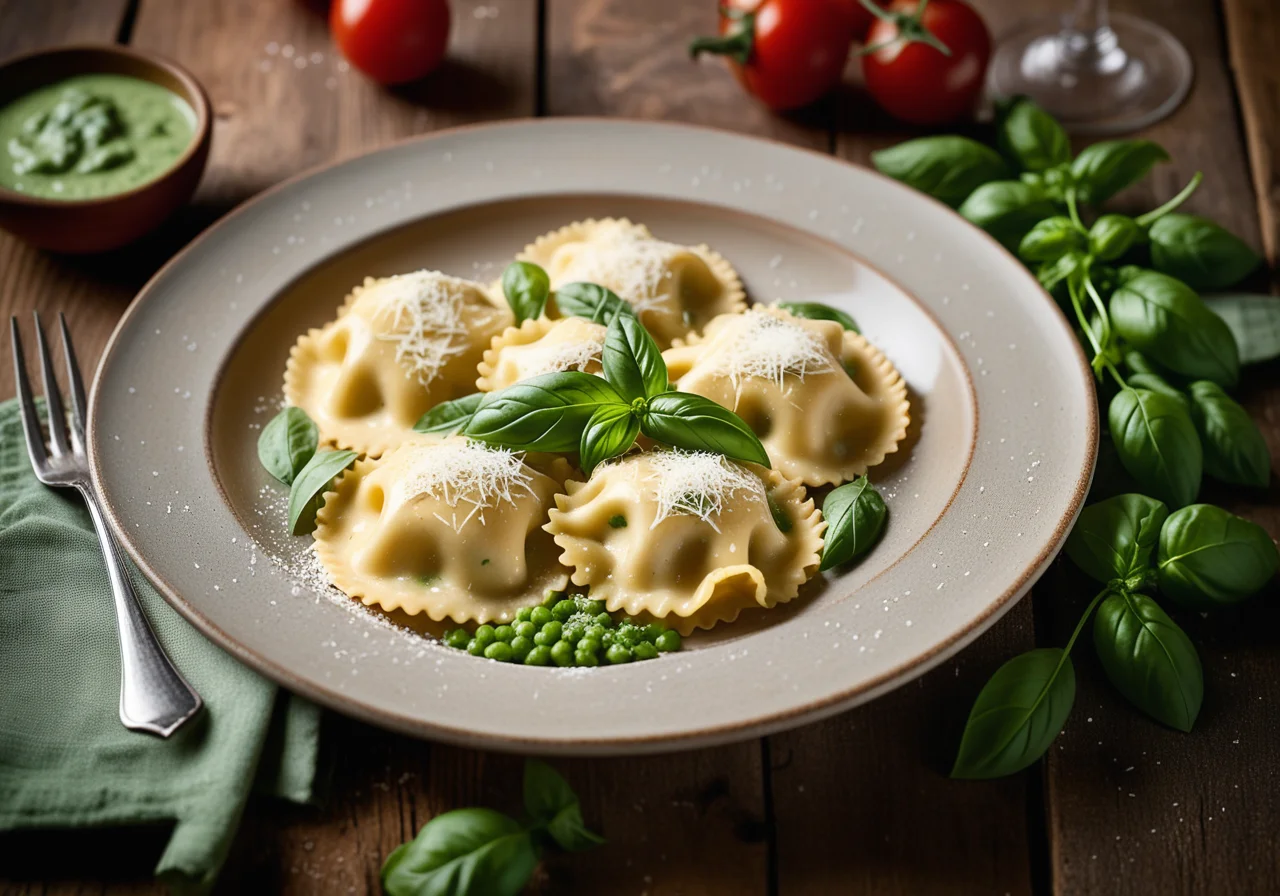 Ravioli with Basil-Pea Sauce