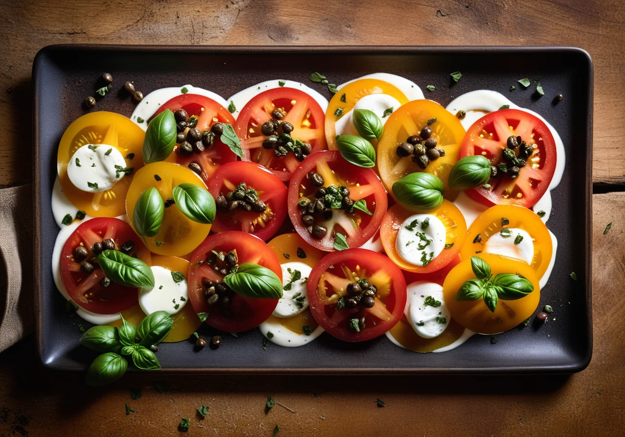 Tomatoes with Mozzarella, Capers and Basil