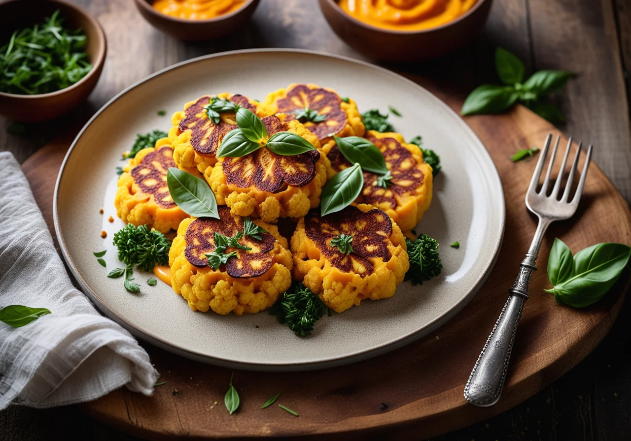 Cauliflower Steaks with Sweet Potato Mash