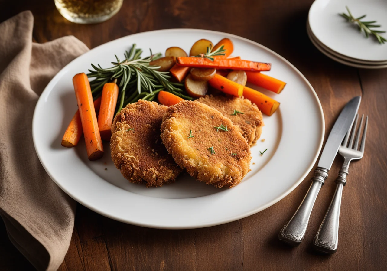 Breaded Veal Cutlet with Roasted Vegetables