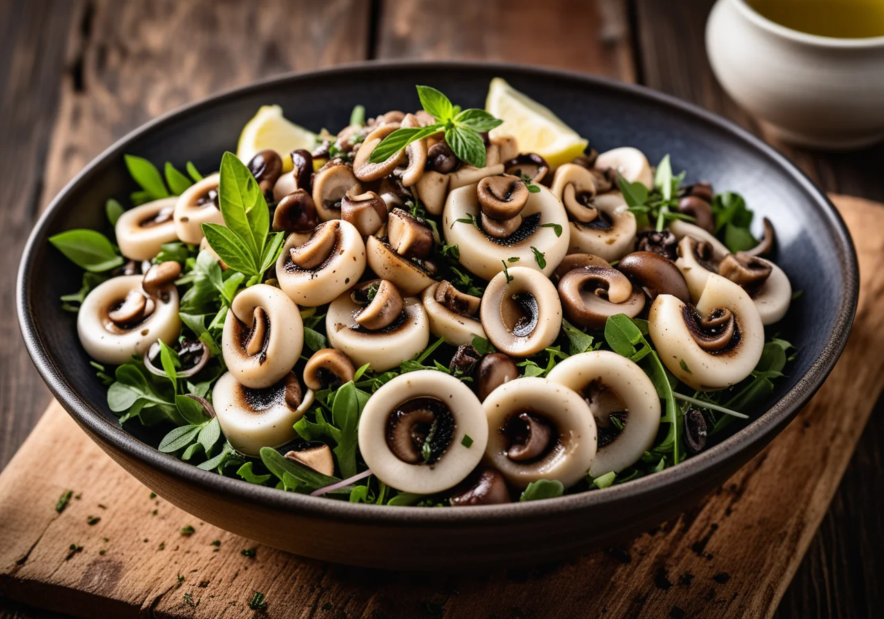 Salad with Squid and Oil-Preserved Mushrooms