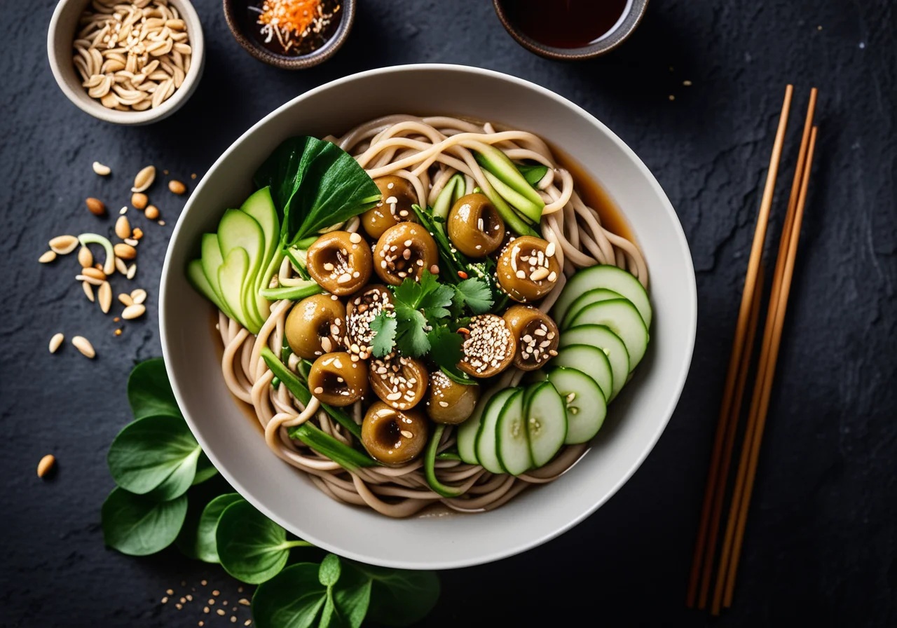 Asian Noodle Stir‑Fry with Wakame, Shiitake and Pak Choi