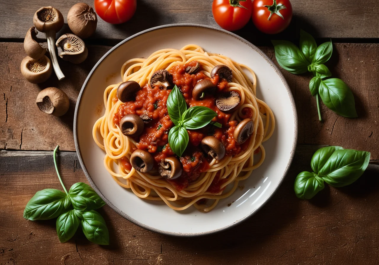 Spaghetti with Tomato Sauce and Morels