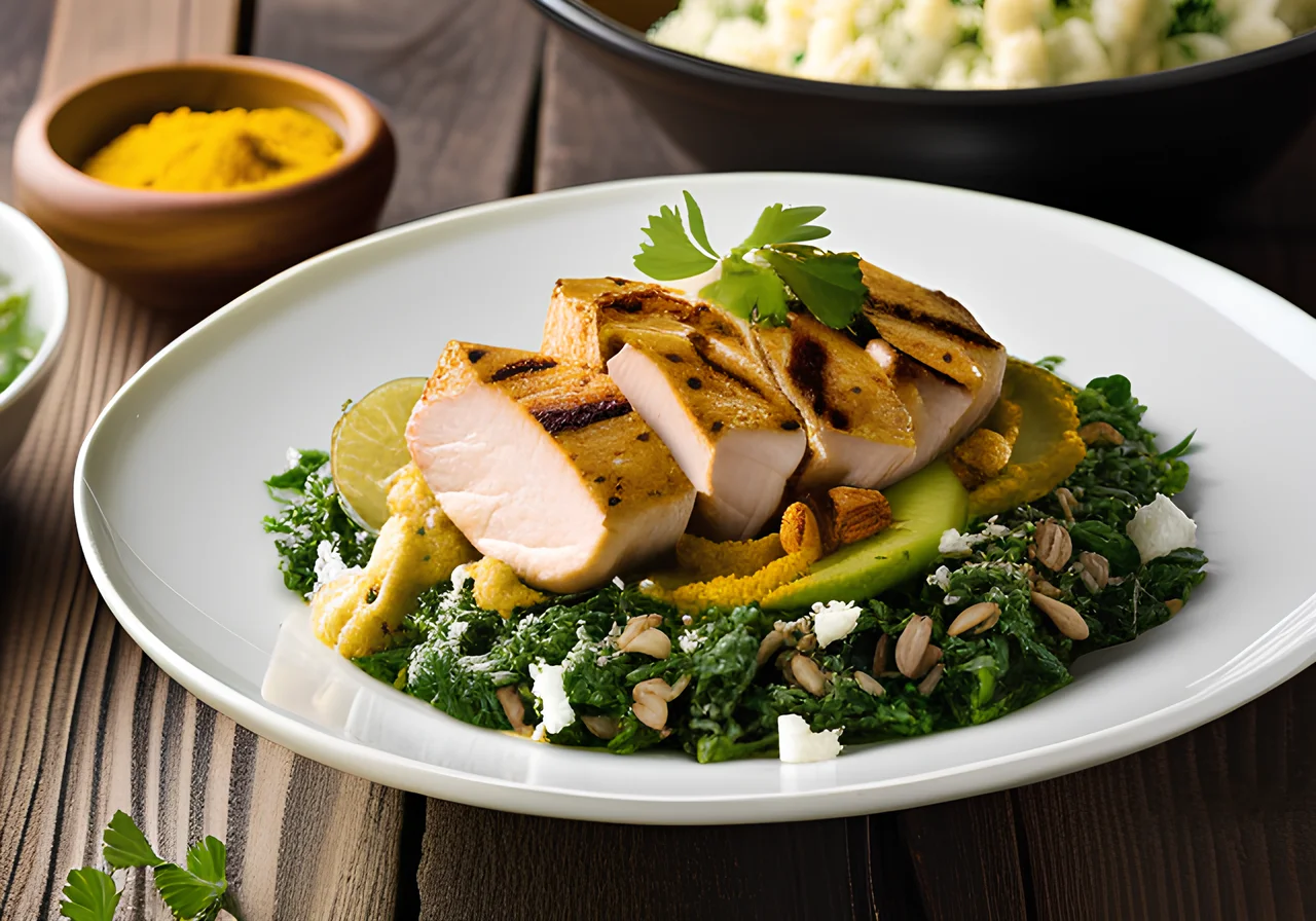 Curry Chicken Breast on Spring Tabouli