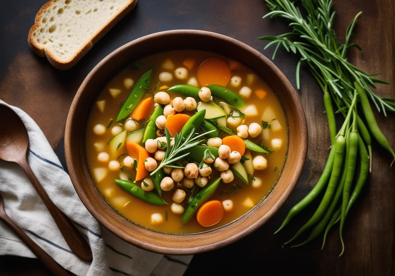 Clear Vegetable Soup with Potatoes and Chickpeas