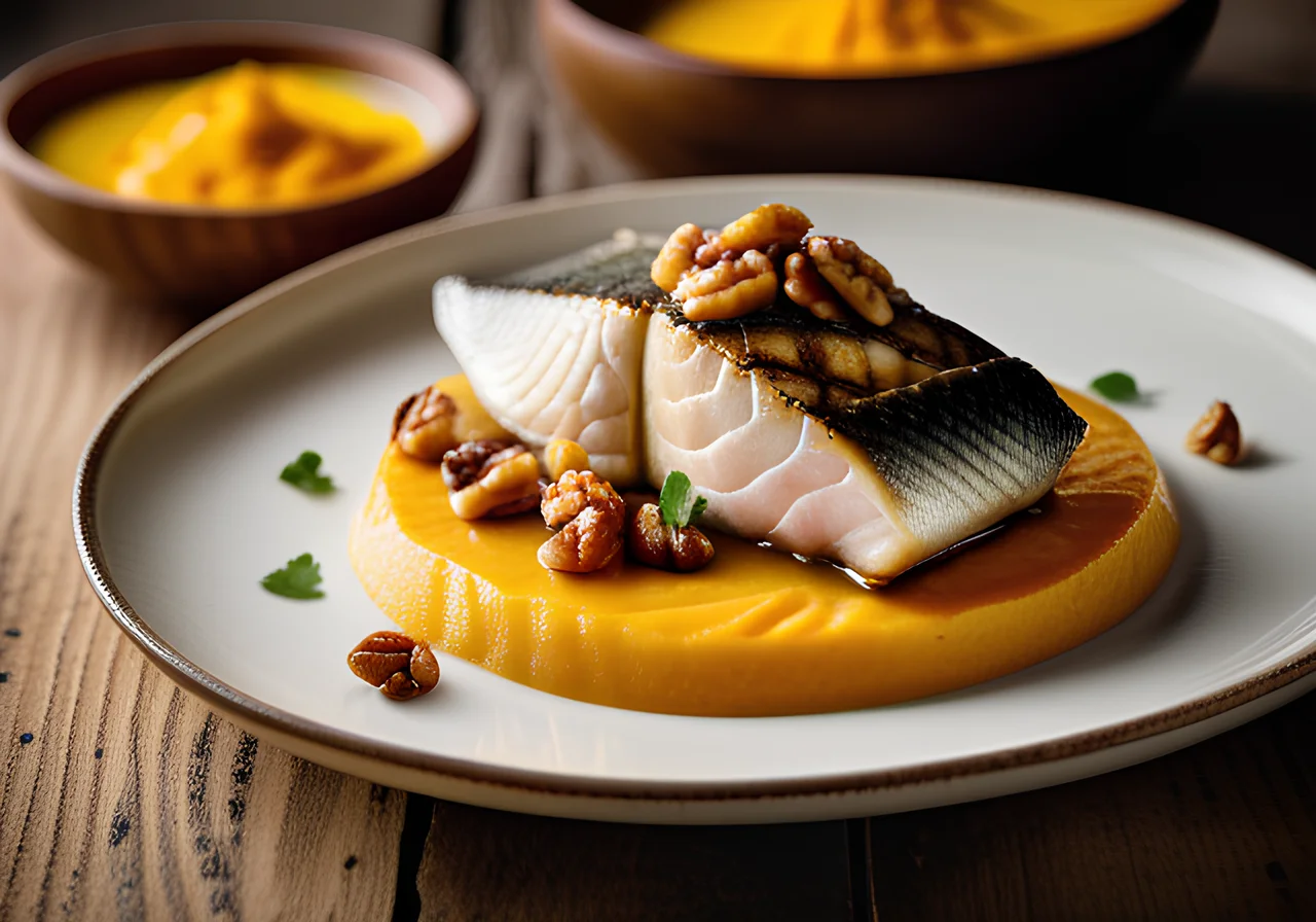 Steamed Sea Bass with Sweet Potato Purée
