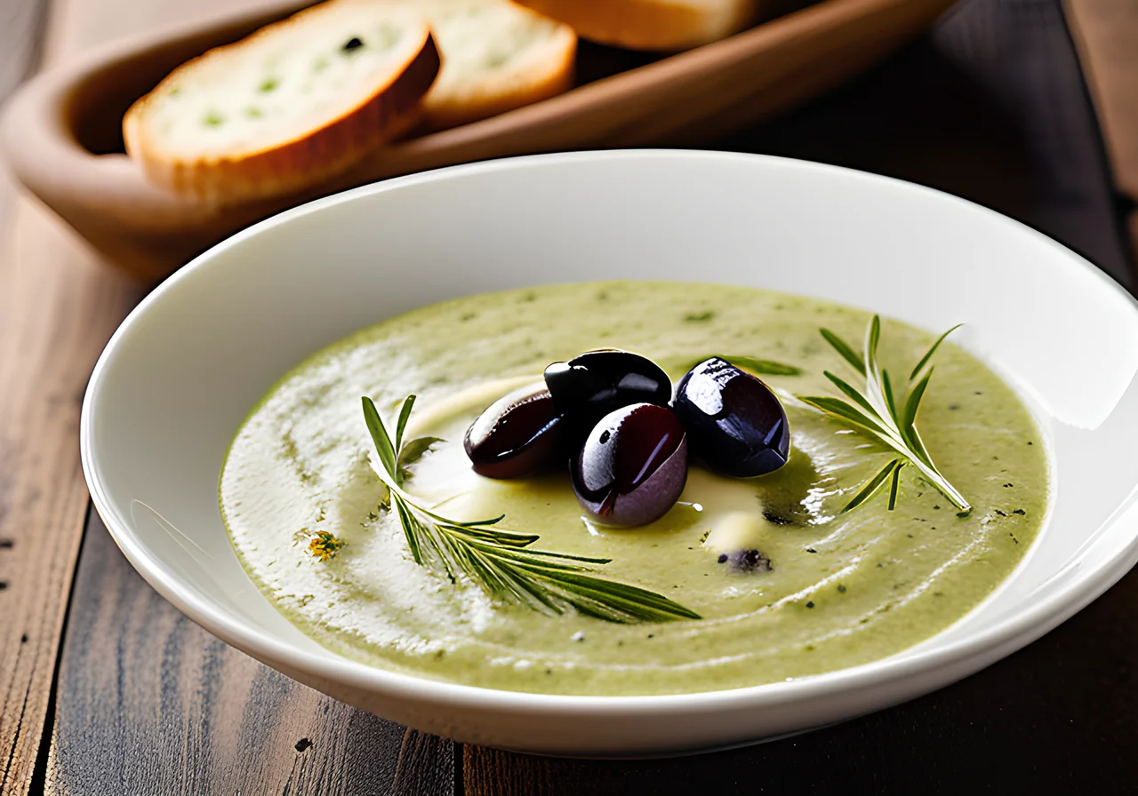 Zucchini Soup with Olive Crostini