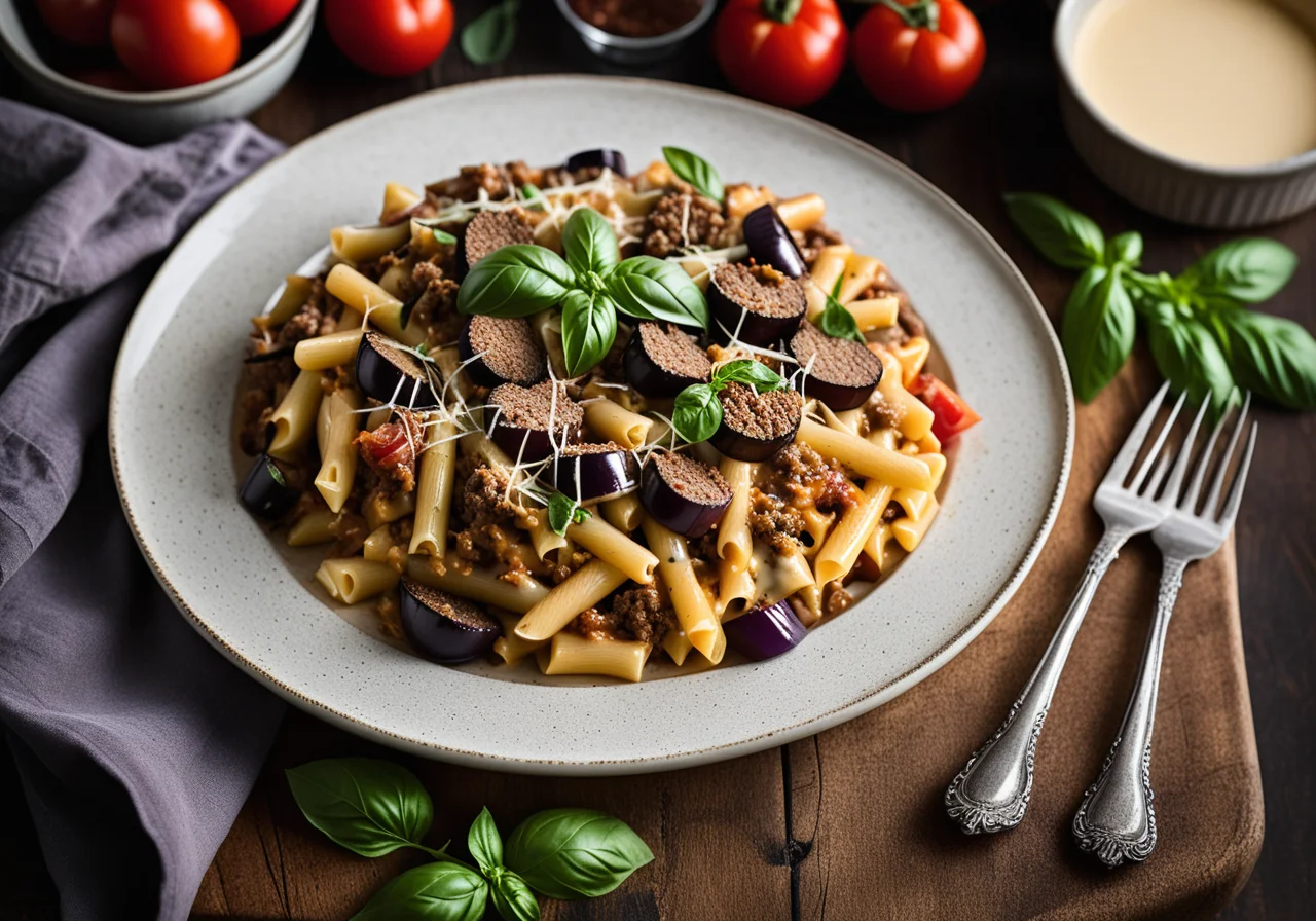 Macaroni Casserole with Ground Lamb and Eggplant