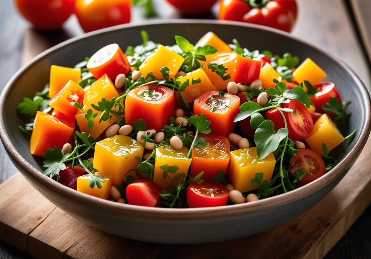 Thick Bean Salad with Bell Pepper, Tomatoes and Watercress