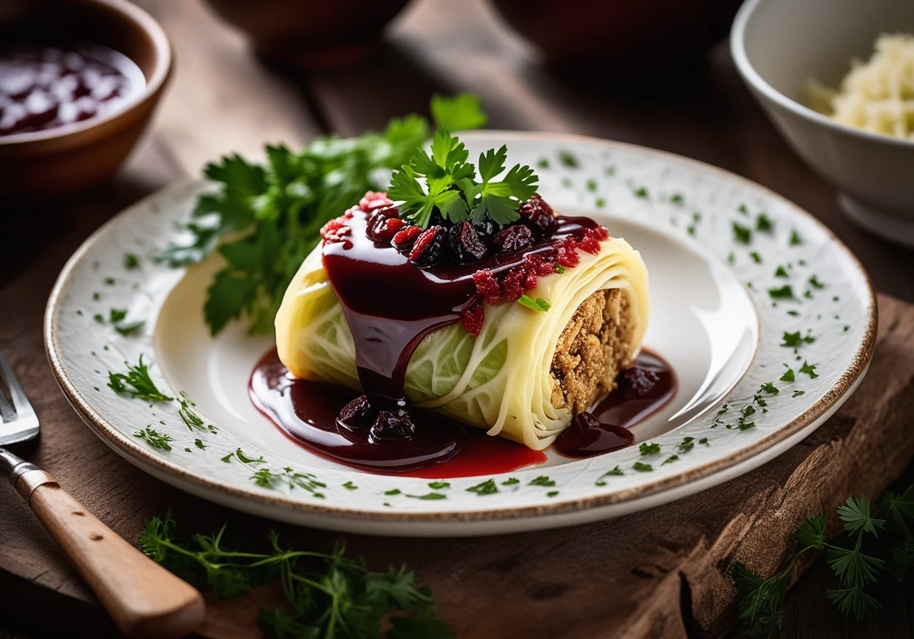 Baked Cabbage Rolls with Raisin Sauce