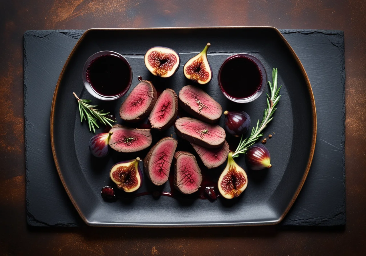 Venison steaks with red wine and figs