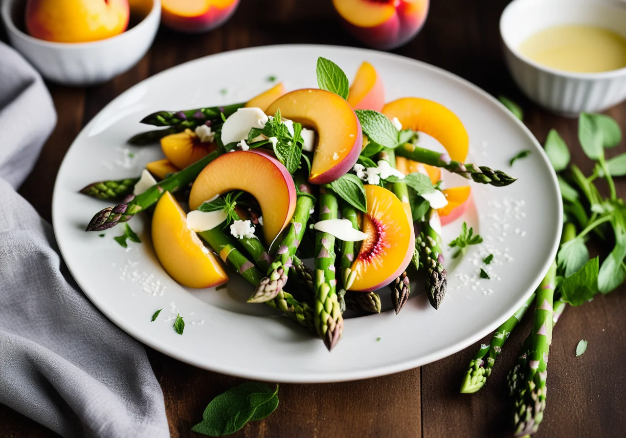 Green Asparagus Salad with Peach and Mint Vinaigrette