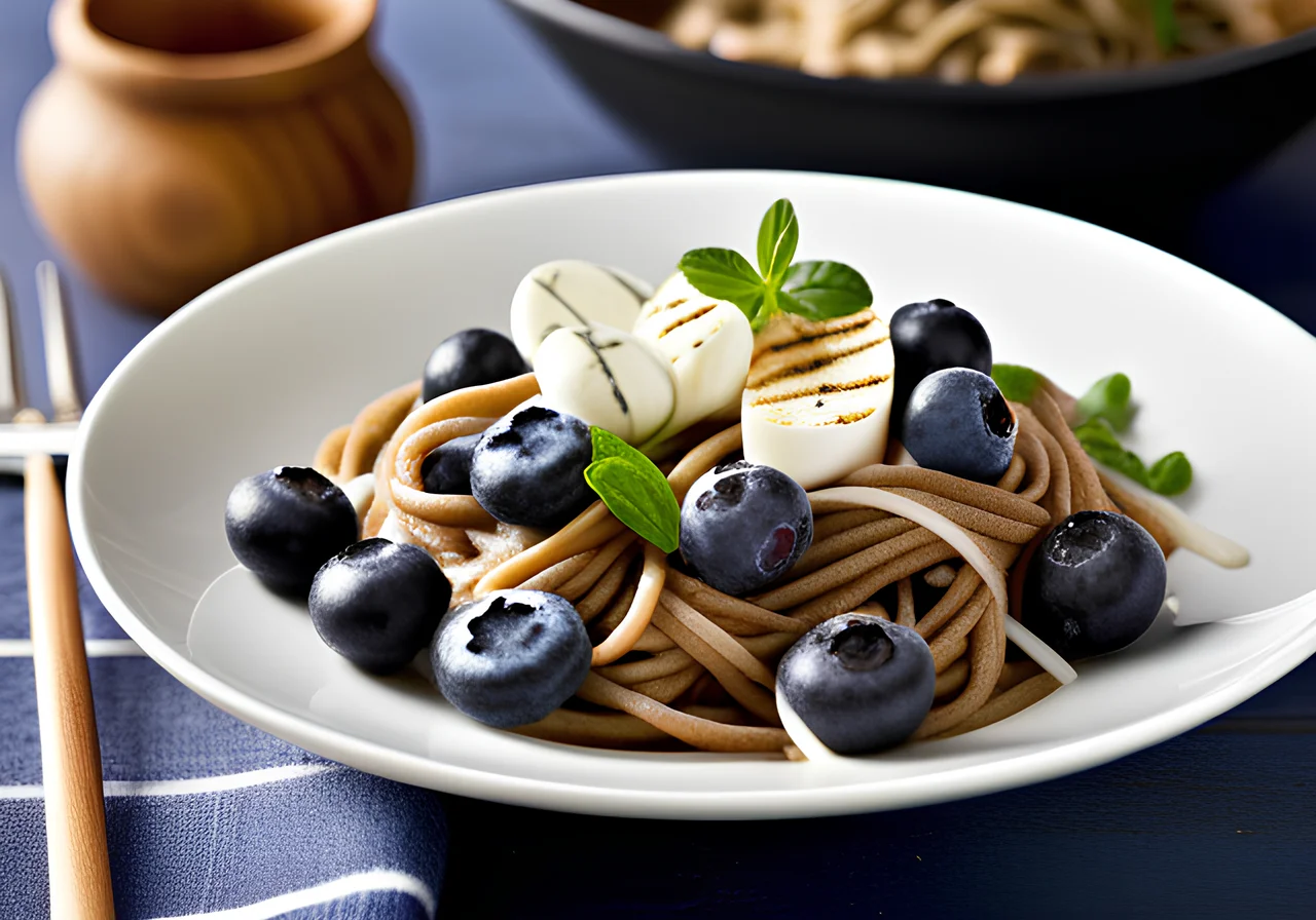 Lentil Noodle Salad with Mozzarella and Blueberries