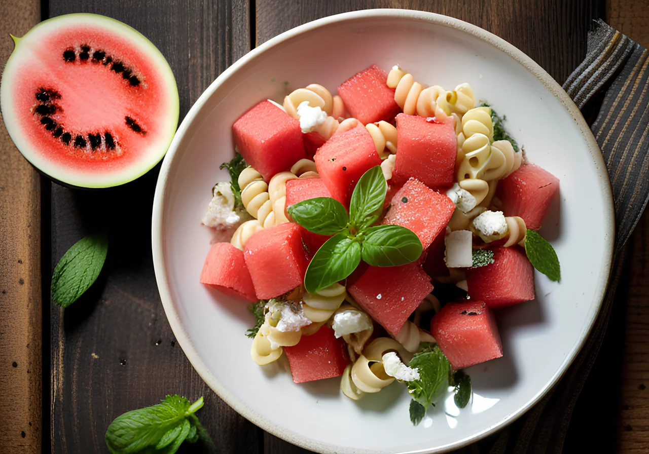Pasta Salad with Sheep Cheese and Watermelon