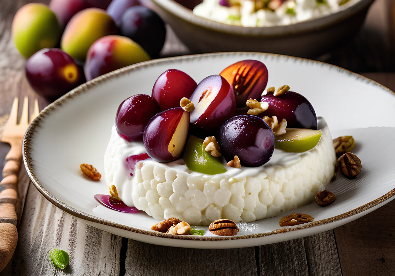 Cottage Cheese Breakfast with Plums and Grapes