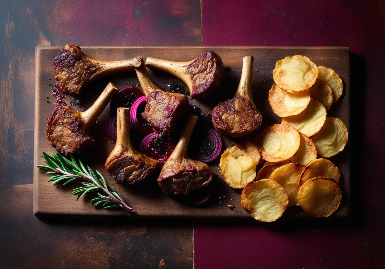 Lamb chops with crispy vegetable chips