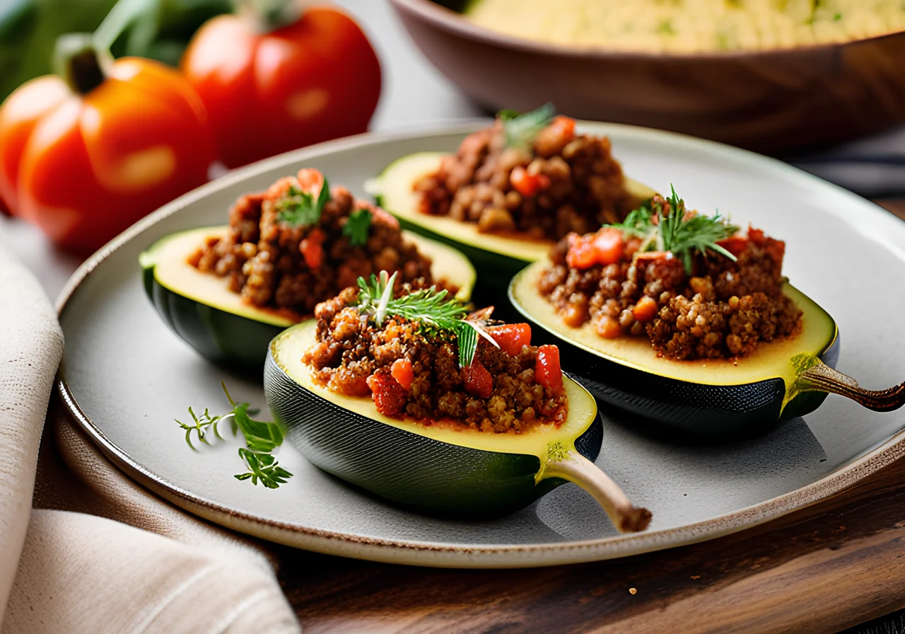 Round Zucchini Stuffed with Ground Beef and Bulgur